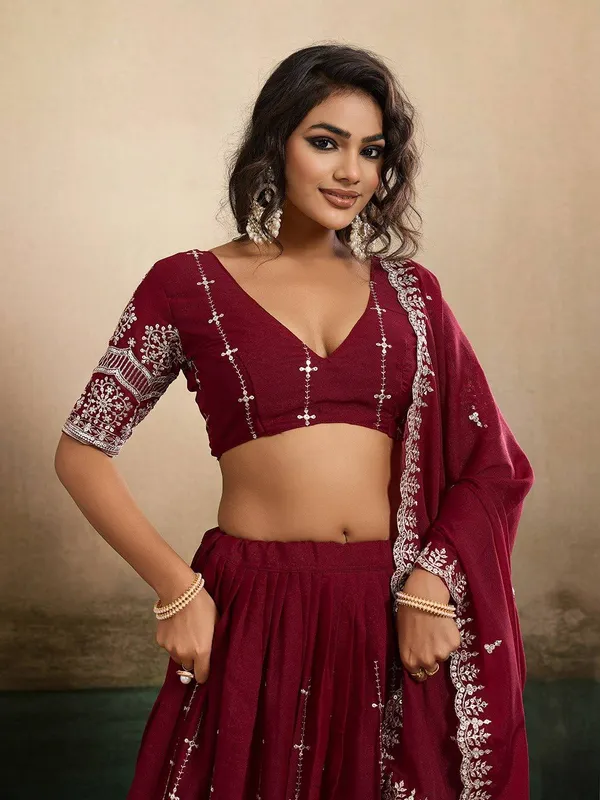 Royal_Maroon_Embroidered_Star_Georgette_Lehenga_Choli_with_Designer_Dupatta