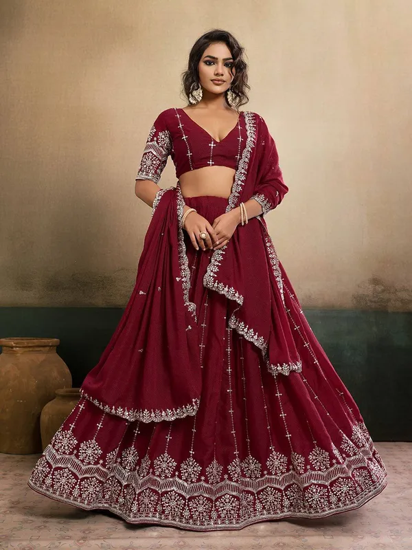 Royal_Maroon_Embroidered_Star_Georgette_Lehenga_Choli_with_Designer_Dupatta