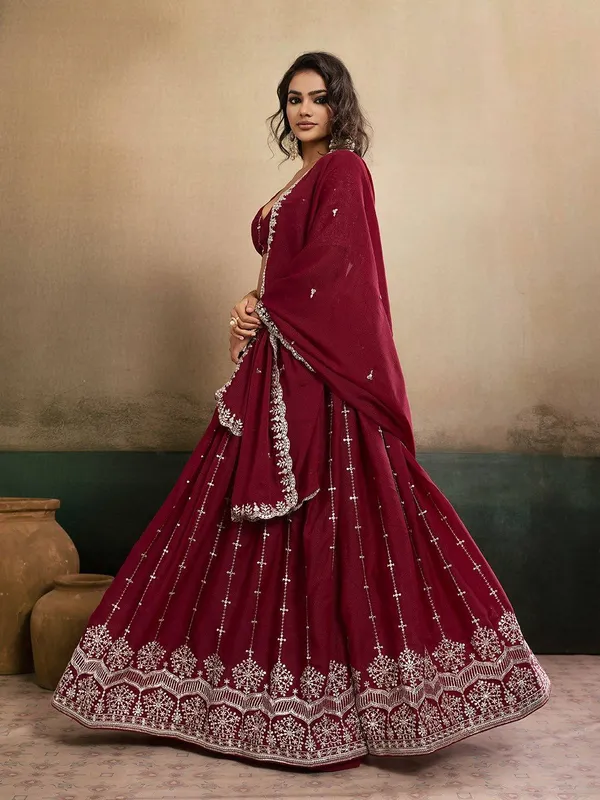 Royal_Maroon_Embroidered_Star_Georgette_Lehenga_Choli_with_Designer_Dupatta