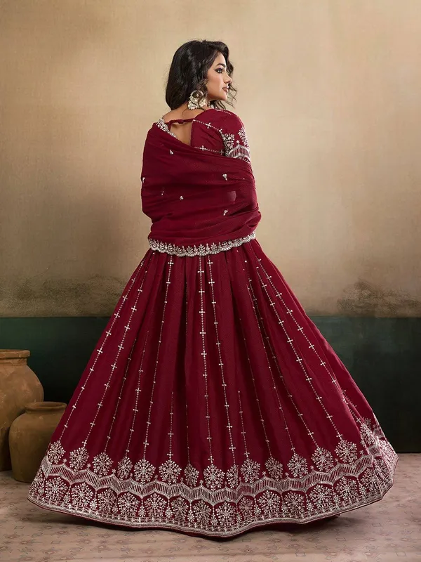 Royal_Maroon_Embroidered_Star_Georgette_Lehenga_Choli_with_Designer_Dupatta