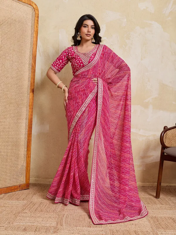 Royal_Rani_Pink_–_Devki2_Laheriya_Bandhej_Wedding_Georgette_Saree