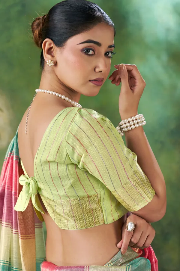 Soft_Linen_Cotton_Silk_Saree_with_Gold_Zari_Weaving_–_Multicolor_Pastel_Wedding_&_Party_Wear