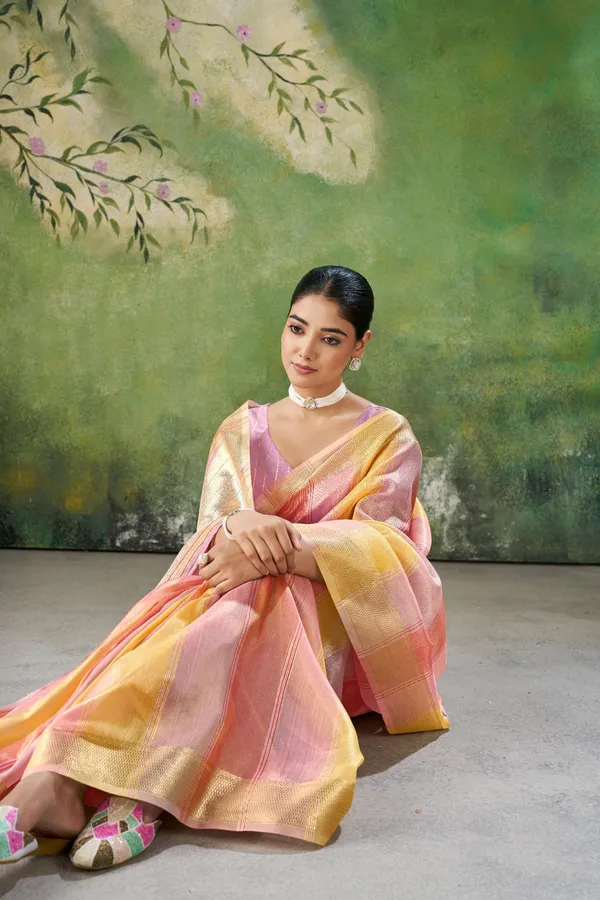 Soft_Linen_Cotton_Silk_Saree_with_Gold_Zari_Weaving_–_Peach_Pink_Pastel_Wedding_&_Party_Wear