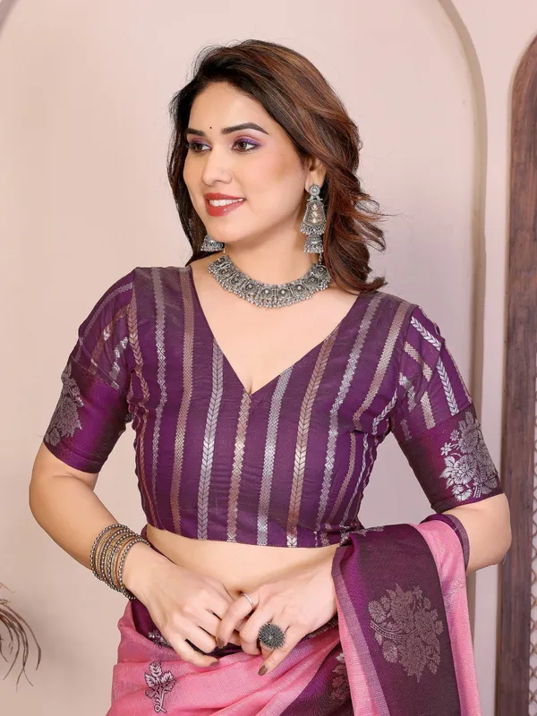Soft_Pink_&_Royal_Purple_Wedding_Wear_Banarasi_Silk_Saree_with_Heavy_Zari_Woven_Pallu