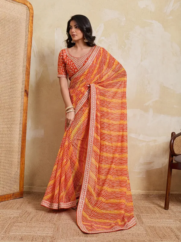 Sunset_Rani_Orange_Laheriya_Bandhej_Georgette_Saree