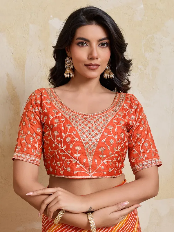 Sunset_Rani_Orange_Laheriya_Bandhej_Georgette_Saree