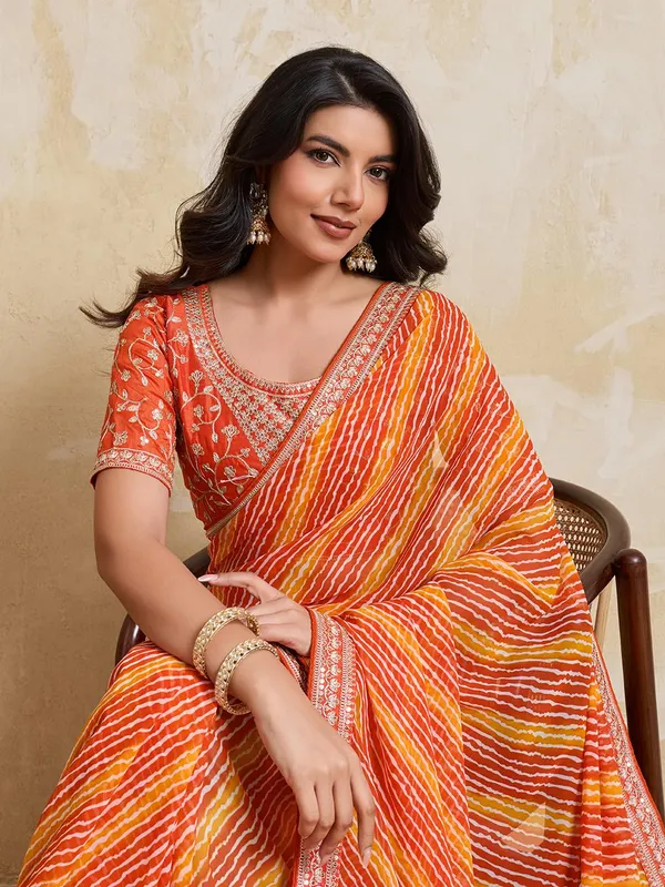 Sunset_Rani_Orange_Laheriya_Bandhej_Georgette_Saree