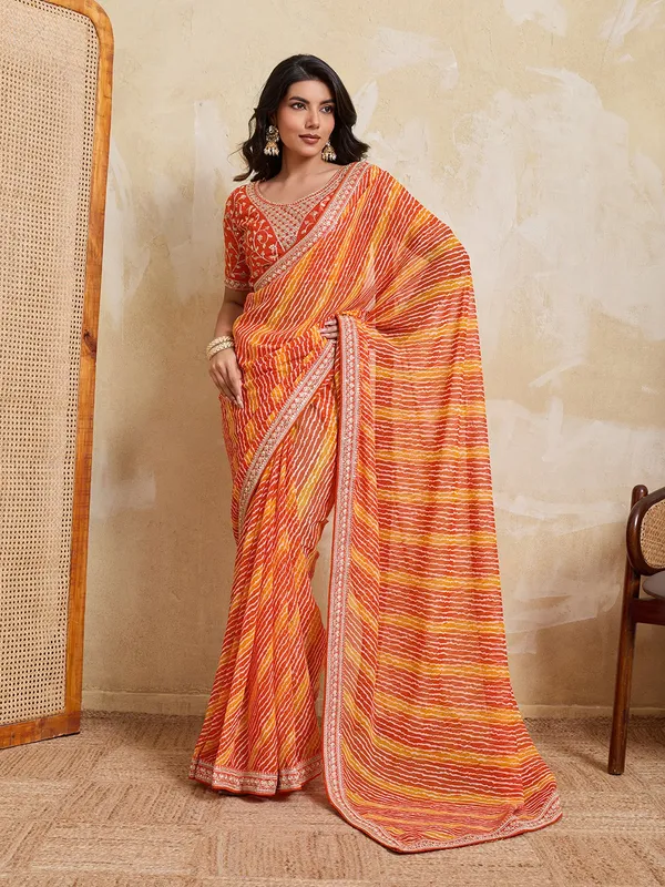 Sunset_Rani_Orange_Laheriya_Bandhej_Georgette_Saree