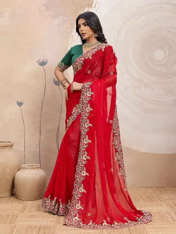 Red_Party_Wear_Soft_Space_Silk_Saree_For_Women