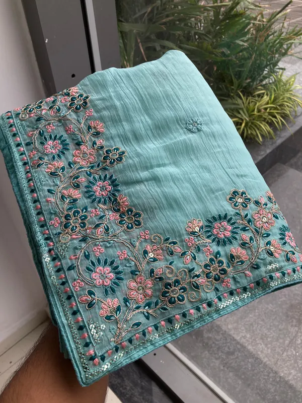 Mint_Teal_Wedding_Wear_Star_Georgette_Saree_For_Women