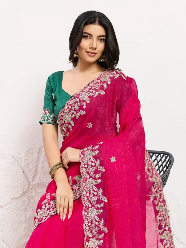 Red_Party_Wear_Soft_Space_Silk_Saree_For_Women