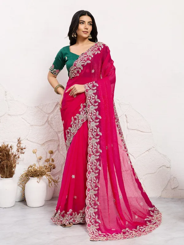 Red_Party_Wear_Soft_Space_Silk_Saree_For_Women