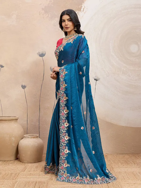 Navy_Blue_Party_Wear_Soft_Space_Silk_Saree_For_Women