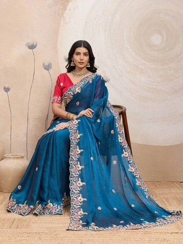 Navy_Blue_Party_Wear_Soft_Space_Silk_Saree_For_Women