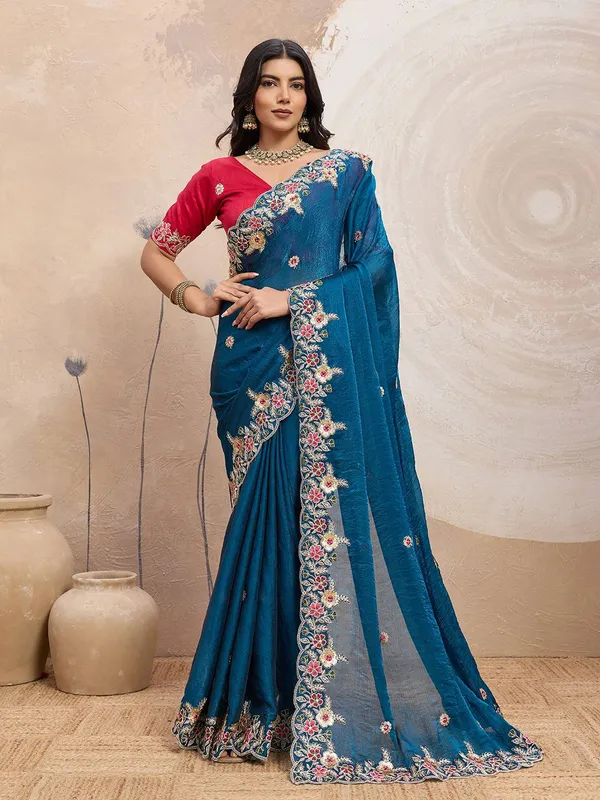 Navy_Blue_Party_Wear_Soft_Space_Silk_Saree_For_Women