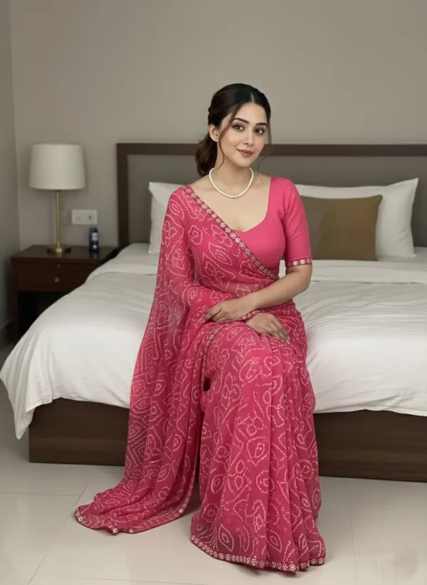Royal_Rani_Pink_Bandhej_Georgette_Saree_with_Lace_Border