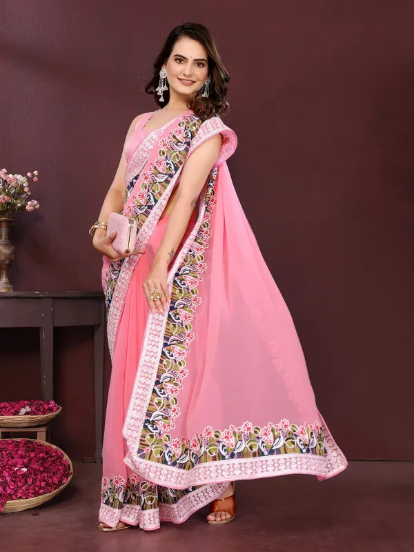Baby_Pink_Party_Wear_Soft_Georgette_Saree_For_Women
