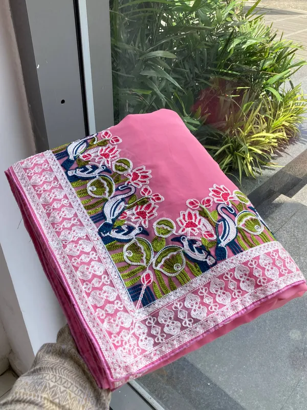 Baby_Pink_Party_Wear_Soft_Georgette_Saree_For_Women