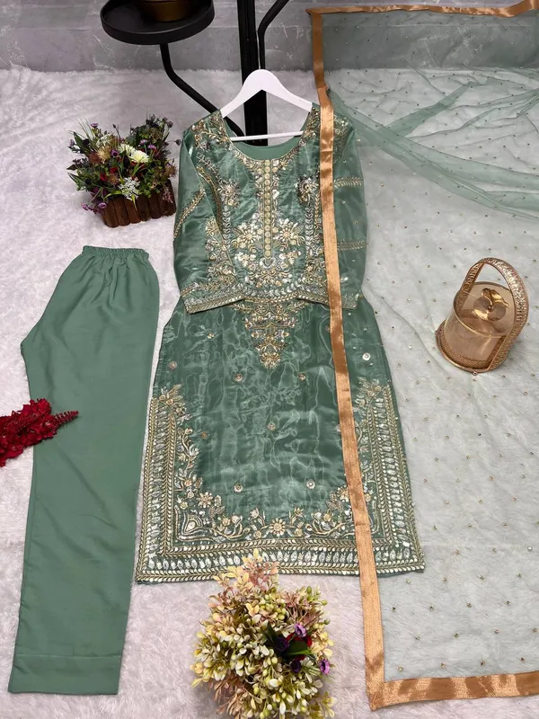 Golden_Beige_Embroidered_Silk_Kurta_Set_with_Organza_Dupatta