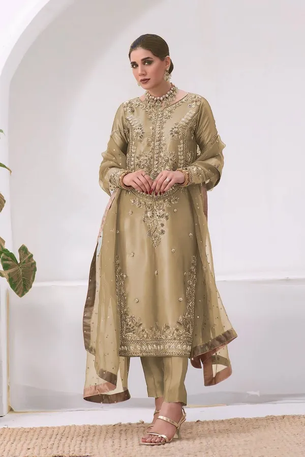 Golden_Beige_Embroidered_Silk_Kurta_Set_with_Organza_Dupatta