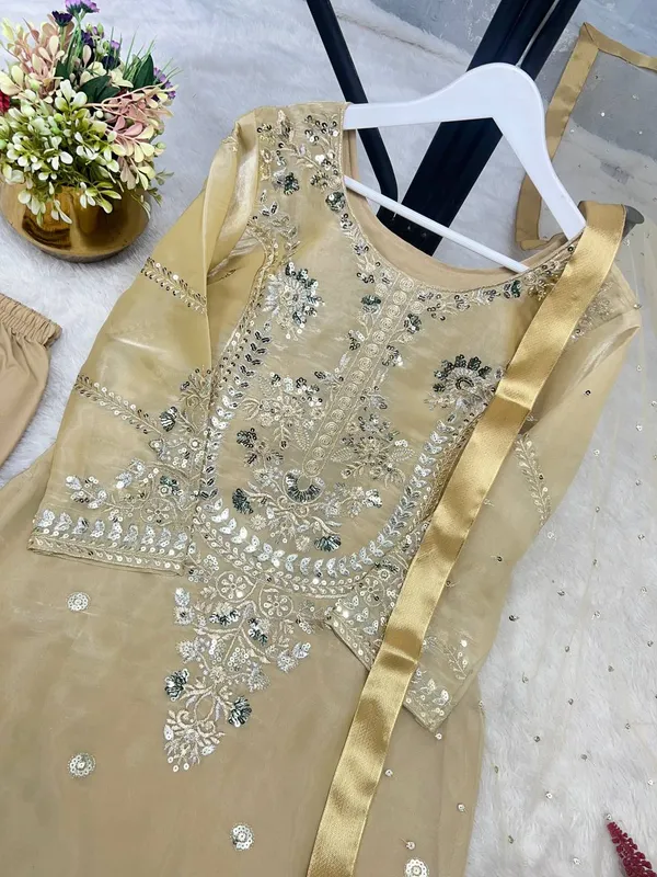 Golden_Beige_Embroidered_Silk_Kurta_Set_with_Organza_Dupatta