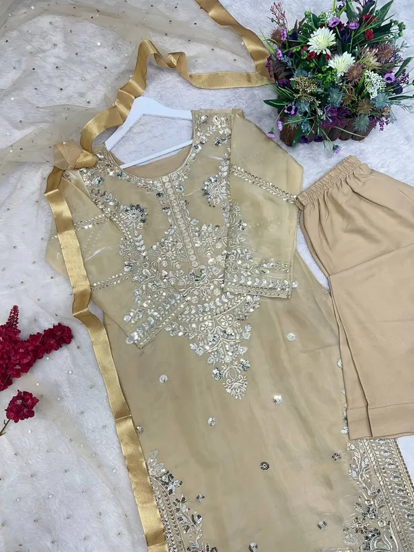 Golden_Beige_Embroidered_Silk_Kurta_Set_with_Organza_Dupatta
