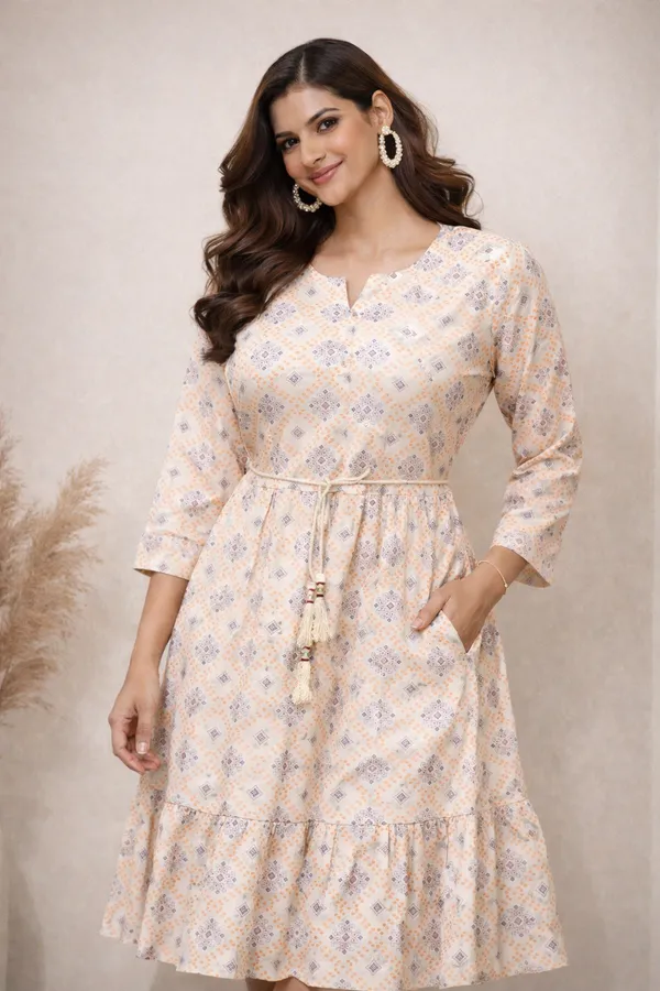Cream_Cotton_Premium_Dress_For_Women