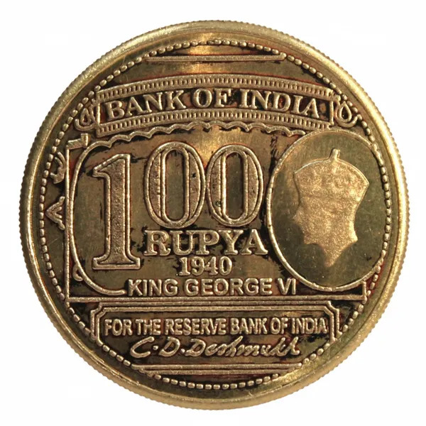 Gold_100_Rupee_1940_George_6Th_Eagle_C.D_Deshmukh_Bank_Of_India_Fantasy_Coin