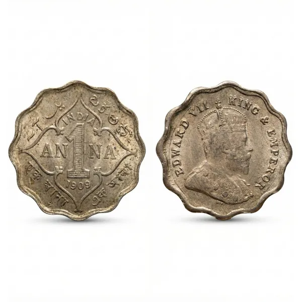 1_Anna_1909_King_Edward_7Th_British_India_Old_Fancy_Coin