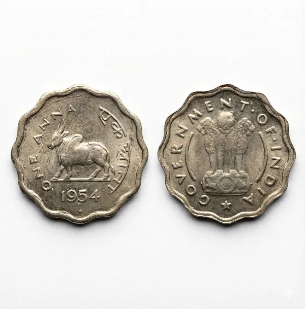 1_Anna_1954_Bull_India_Old_Collecting_Coin