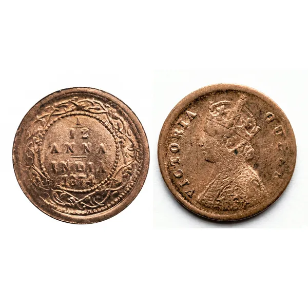 1/12_Anna_1874_Victoria_Queen_British_India_Old_Copper_Coin
