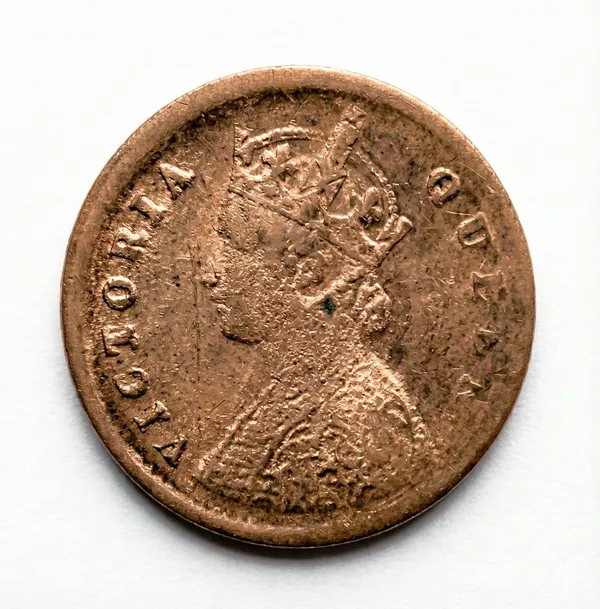 1/12_Anna_1874_Victoria_Queen_British_India_Old_Copper_Coin