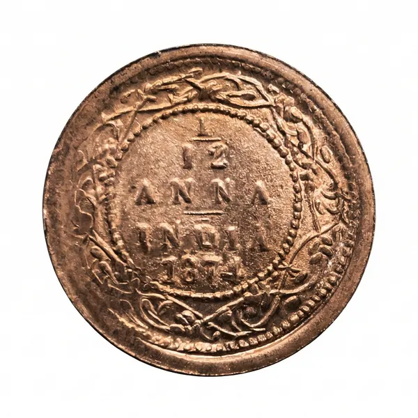 1/12_Anna_1874_Victoria_Queen_British_India_Old_Copper_Coin