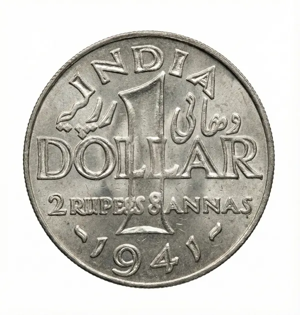 2_Rupees_8_Annas/1_Dollars_1941_King_George_Vi_British_India_Old_Coin