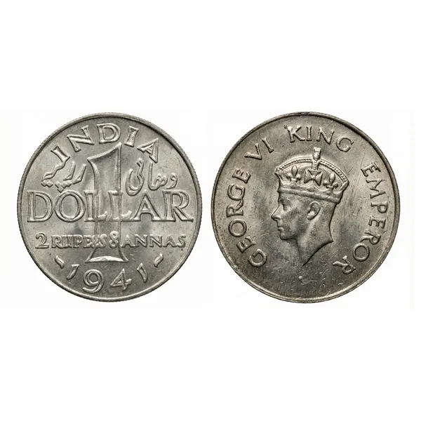 2_Rupees_8_Annas/1_Dollars_1941_King_George_Vi_British_India_Old_Coin