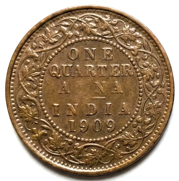 1_Quarter_Anna_1909_Edward_Vii_British_India_Old_Copper_Coin