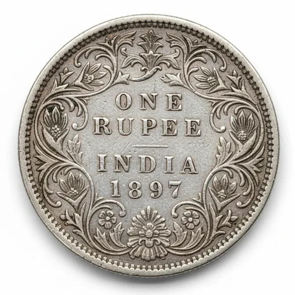 Silver-Plated_One_Rupee_1897_Victoria_Queen_British_India_Old_Coin