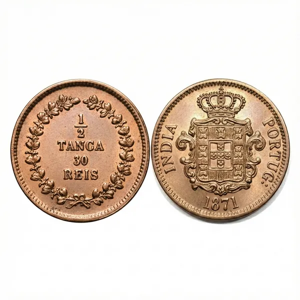 1/2_Tanga_3_Reis_1871_Portuguese_India_Old_Copper_Coin