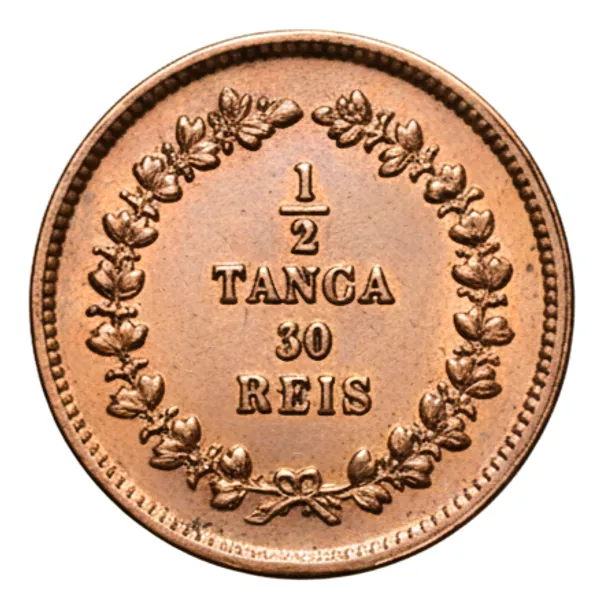 1/2_Tanga_3_Reis_1871_Portuguese_India_Old_Copper_Coin