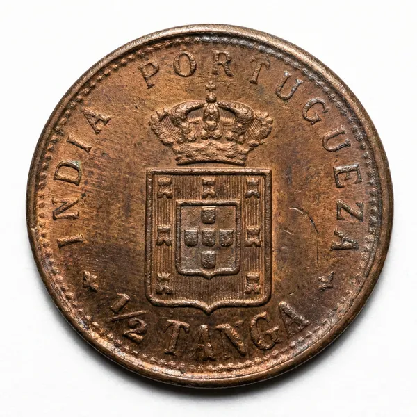 1/2_Tanga_1871_King_Luíz_I_Portugal_India_Old_Copper_Coin
