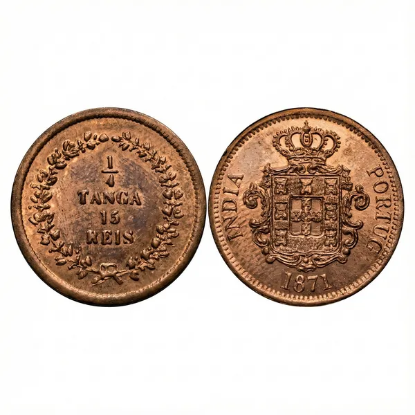 1/4_Tanga_15_Reis_1871_Portuguese_India_Old_Copper_Coin