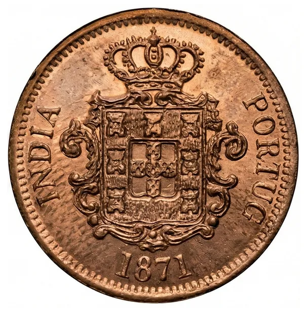 1/4_Tanga_15_Reis_1871_Portuguese_India_Old_Copper_Coin