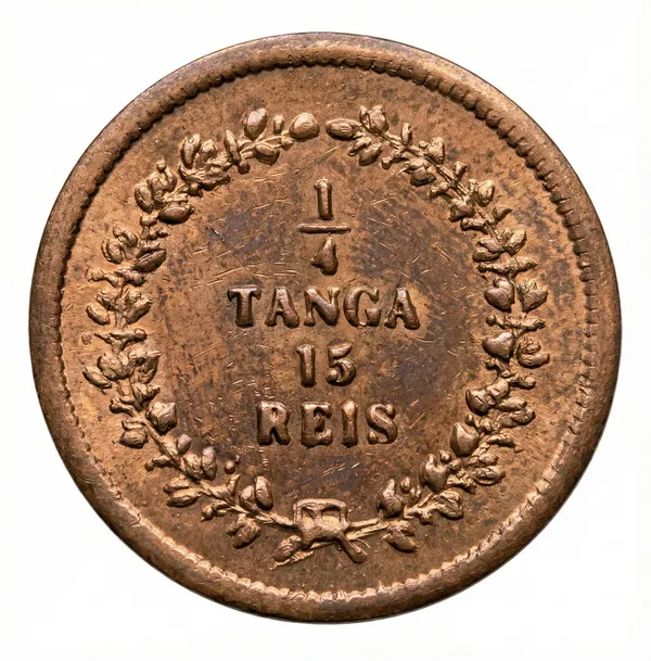 1/4_Tanga_15_Reis_1871_Portuguese_India_Old_Copper_Coin