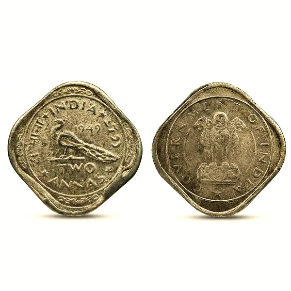2_Annas_1949_Seated_Peacock_India_Old_Pattern_Fancy_Coin