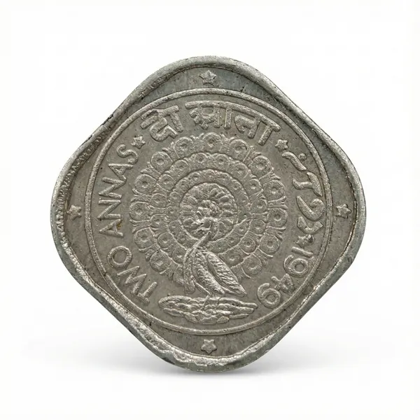 2_Annas_1949_Standing_Peacock_India_Old_Pattern_Fancy_Coin