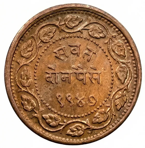 2_Paisa_1940-1950_Sayaji_Rao_Iii_Baroda_State_India_Copper_Old_Coin