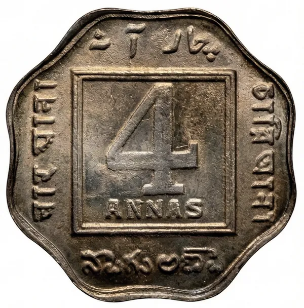 4_Anna_1921_King_George_V_British_India_Old_Coin