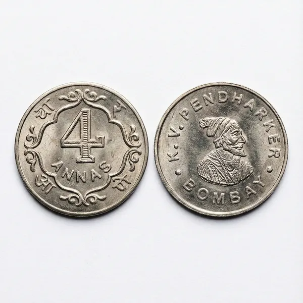 4_Anna_1918_K.V._Pendharker_Bombay_India_Old_Coin