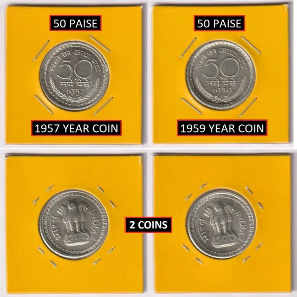 2_Coins_Of_50_Paise_1957_&_1959_India_Old_Fantasy/Replica_Coins