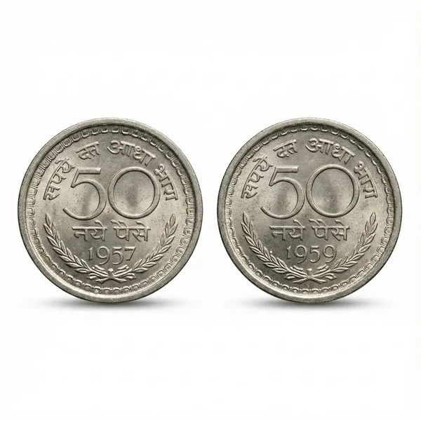 2_Coins_Of_50_Paise_1957_&_1959_India_Old_Fantasy/Replica_Coins